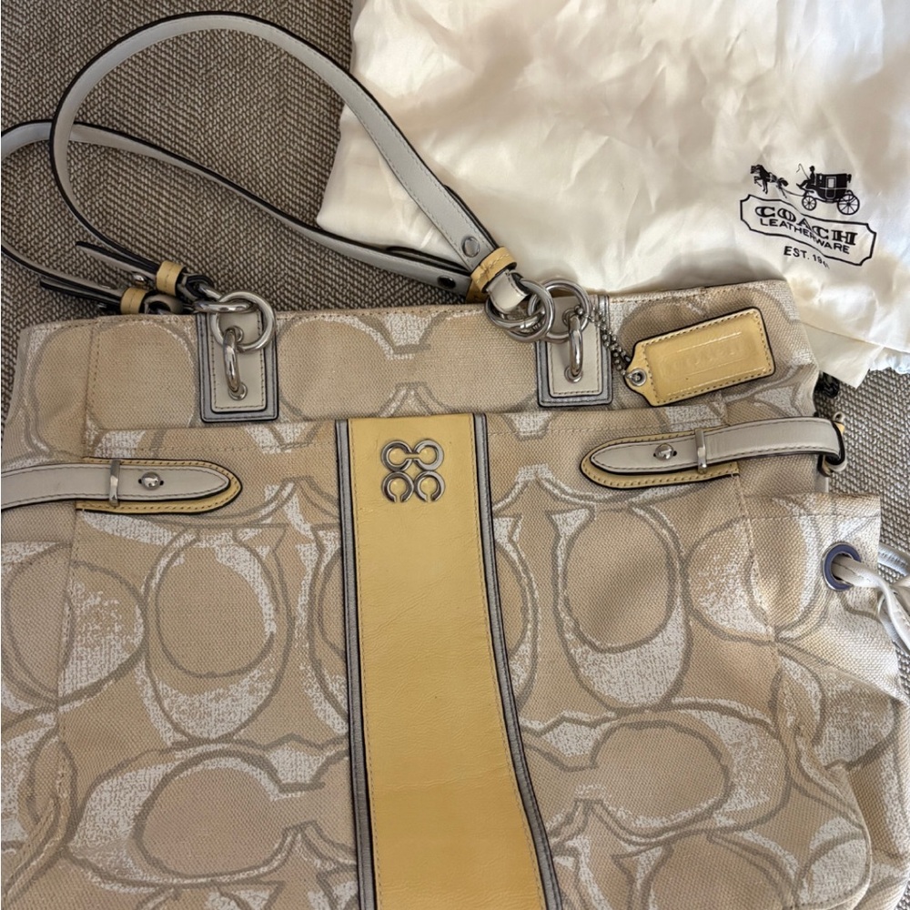 Coach Beige and Yellow Shoulder Bag